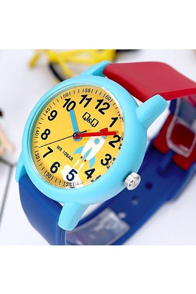 Q&Q Colorful Rocket Patterned Waterproof Boy's Wristwatch with Numbers
