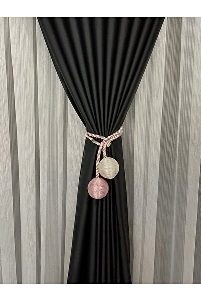 venedik home Two Ball Powder and Ecru Color Background Curtain Binding - Coll...