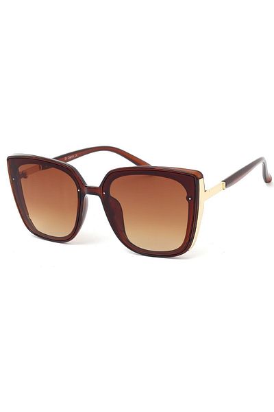 Di Caprio Brown Gold Square Model Cat Eye Women's Sunglasses