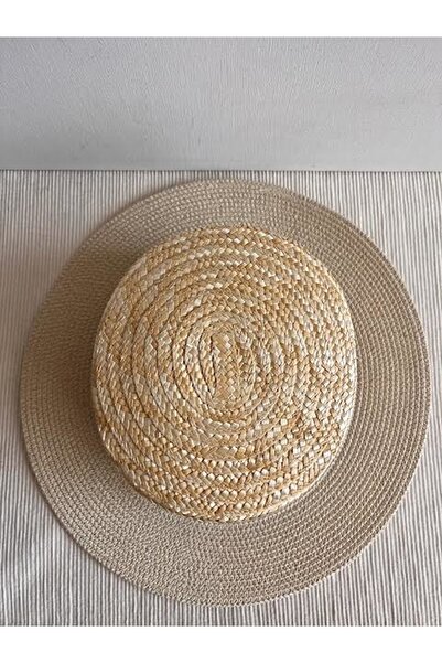 CosmoOutlet Ρυθμιζόμενο καπέλο γόνδολα παραλίας σε μπεζ χρώμα με φυσική λεπτομέρεια από άχυρο