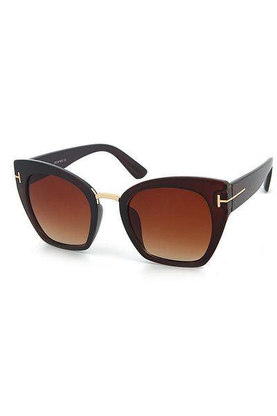 Di Caprio Brown Gold Bold Cat Eye Women's Sunglasses