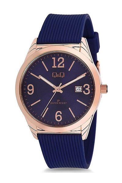 Q&Q Women's Navy Blue Calendar Wristwatch with Silicone Strap