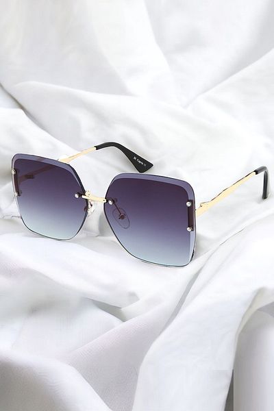 Di Caprio Black Gold Gradient Cut Glass Crystal Women's Sunglasses