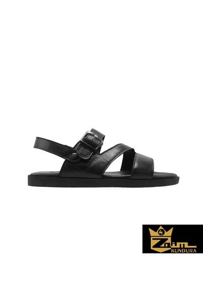 Zaim Kundura Genuine Leather Men's Black Sandals -343501025-1