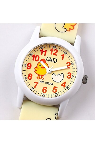Q&Q Yellow and White Chick Patterned Waterproof Girl's Wristwatch with Numerals