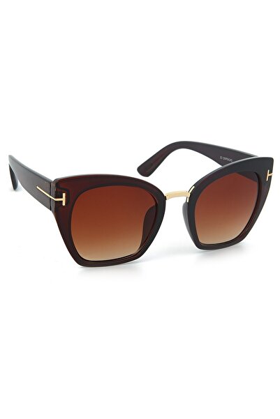 Di Caprio Brown Gold Bold Cat Eye Women's Sunglasses