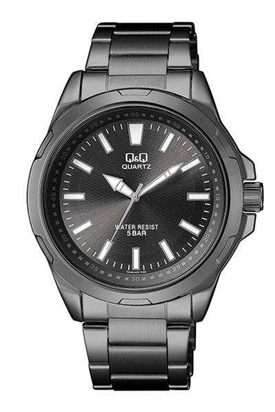 Q&Q Striped Design Men's Wristwatch with Metallic Black Steel Cord
