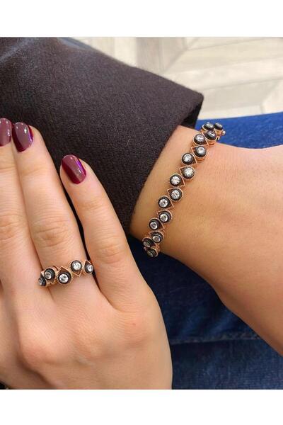 bestmysilver Kadın Gümüş Damla Taşlı Elmas Montür Görünümlü Yüzük Bilezik