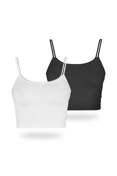 The Base Ecru Black Scuba Fabric - Πακέτο 10 Crop Top με λουράκια από σχοινί