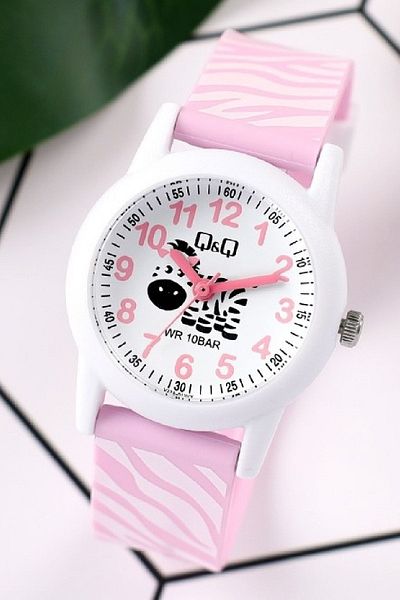 Q&Q White Lilac Zebra Patterned Waterproof Girl's Wristwatch with Numerals