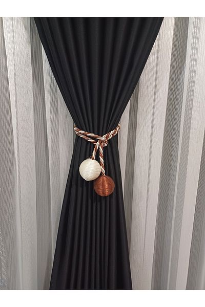 venedik home Brick and Ecru Colored Two Ball Curtain Binding and Collecting Apparatus