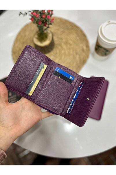DERKON Life Flowering Small Useful Genuine Leather Purple Women's Wallet That Can Fit Any Bag