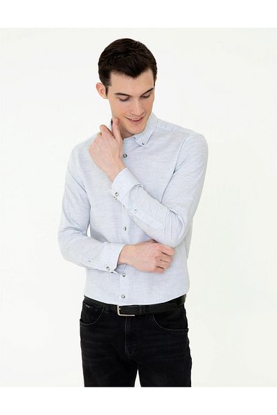 Pierre Cardin Ανοιχτό γκρι Slim Fit κοντομάνικο πουκάμισο