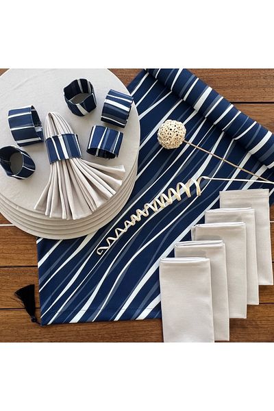 desen izmir New Season American Service - Wavy Striped Pattern, 6 Plates and 6 Napkin Rings