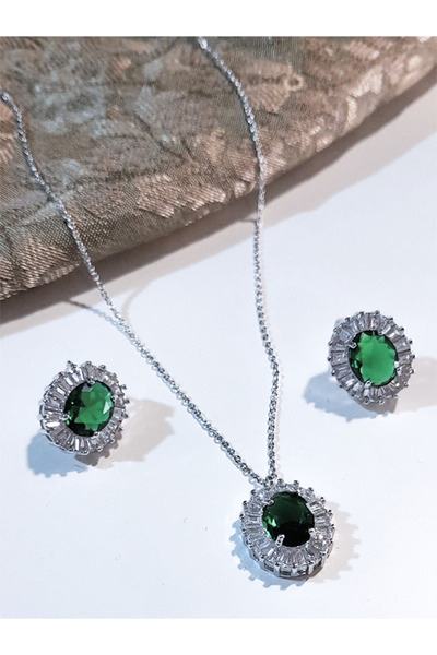 fiore fashion kolye Set Paslanmaz 316L Çelik Zirkon Taşlı Baget Model Kolye