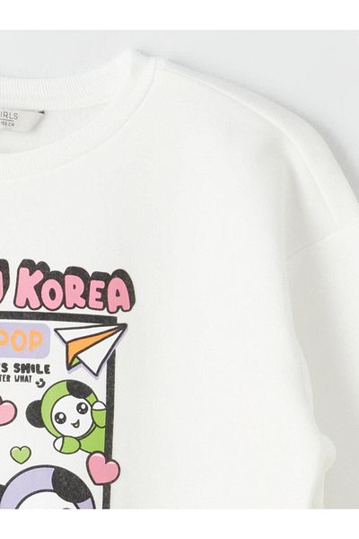 LC Waikiki LCW Kids Crew Neck K-Pop εμπριμέ μακρυμάνικο φούτερ για κορίτσια