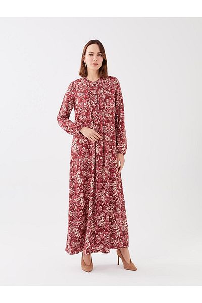 LC Waikiki Γυναικείο μακρυμάνικο φόρεμα LCW Grace με στάμπα γιακά