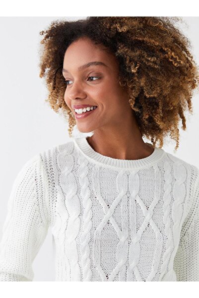 LC Waikiki LCW Vision Bisiklet Yaka Kendinden Desenli Uzun Kollu Kadın Triko Kazak