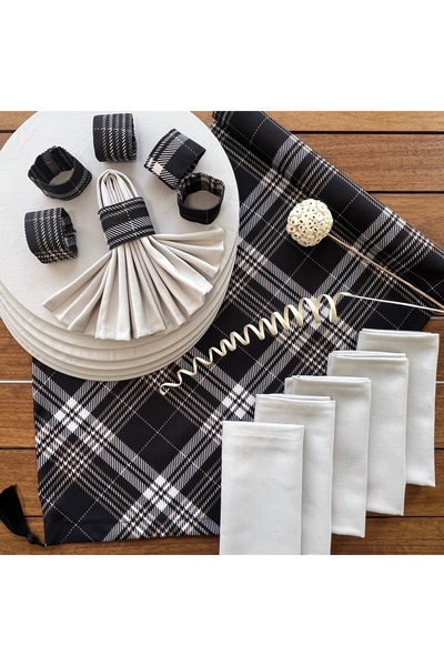 desen izmir Amerikan Servis,Siyah Ekose,6 Supla,6 Peçete 6 Peçete Halkası Ve ...