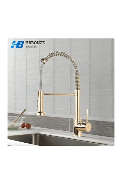 İSAOĞLU YAPI Gold Mutfak Bataryası Endüstriyel Evye Armatür Modern Tasarım Gold Spreyleme Modlu Batarya