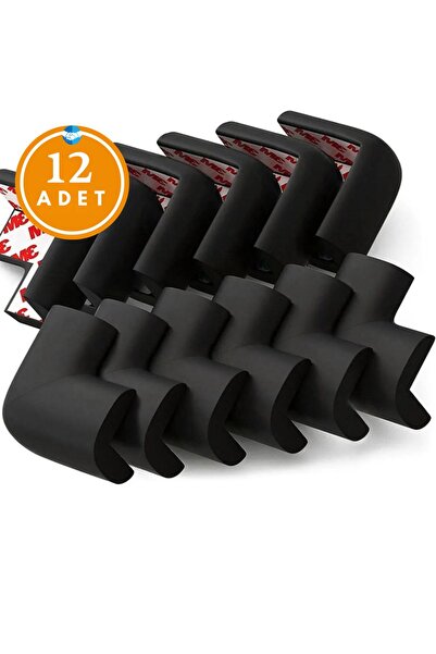 Miningaa 12 Pieces 3m Brand Adhesive, Rubber Table Coffee Table TV Unit Edge Corner Protector Black Color