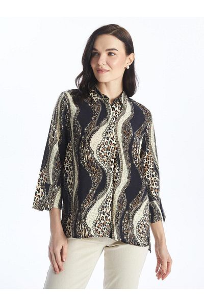 LC Waikiki Dámská košile s dlouhým rukávem Lcw Grace Poplin Print
