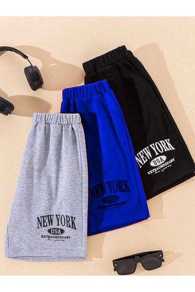 Afternoon Kids Pantaloni scurți cu imprimeu „New York” din 3 piese pentru fete/băieți