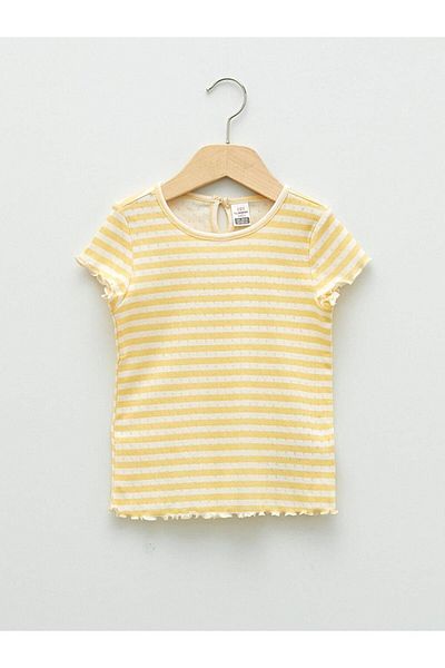 LC Waikiki LCW baby Crew Neck Short Sleeve Striped Cotton Baby Girl T-Shirt