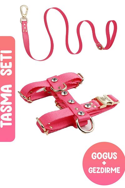 TheTailor Fuchsia Pink Diamond Leash Set - Anti-Escape, Chest and Trip Leash