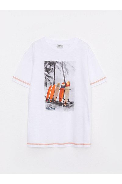 LC Waikiki LCW Kids Crew Neck με εμπριμέ κοντομάνικο βαμβακερό μπλουζάκι για αγόρι