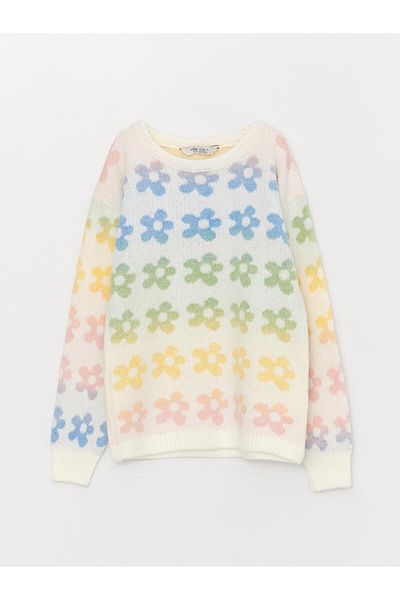 LC Waikiki LCW Kids Girl - Crew Neck Patterned Long Sleeve Knitwear Sweater