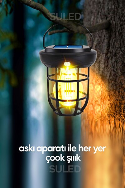 SULED Solar Şarjlı Hareket Sensörlü Led Fener Işık 15W Askılı 3 Modlu Otomatik Led Kamp Bahçe Lambası