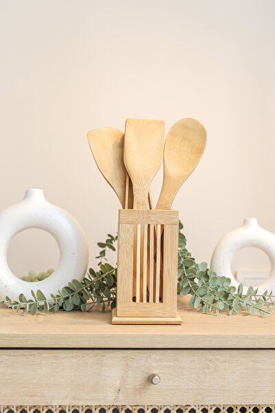 Homeland Bamboo 5 Piece Stand Spoon Set