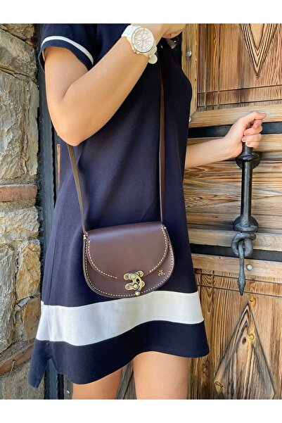 Tuvita Collection Bodrum % 100 Gerçek Deri Elyapımı Kadın Kahverengi Oval Pos...
