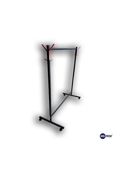 HOLTECH Paslanmaz Tekerlekli Siyah Metal Konfeksiyon Elbise Kıyafet Askılık P...