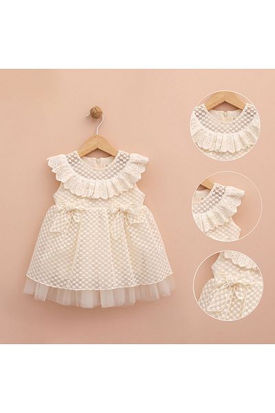 DIDuStore Elegant Lace Baby Dress - Ruffled Collar and Tulle Skirt Detail