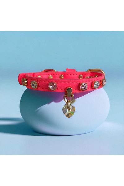 TheTailor Vegan Leather Dog Collar - Pink Stone Detailed