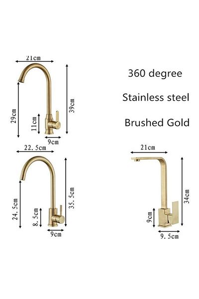 İSAOĞLU YAPI Matte Gold - Brushed Kitchen Faucet, Gold Sink Tap, Square Fixture