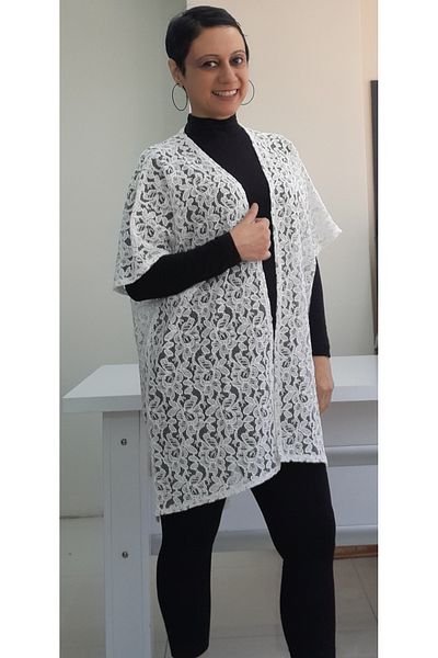 Mertcan Butik Γιλέκο με μανίκια λευκό δαντέλα