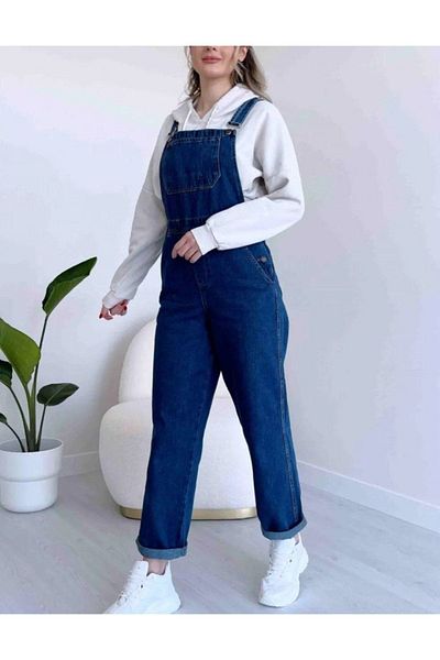 BelezaStore Γυναικείες φόρμες με σκούρο μπλε τζιν Gardener Salopet Sports Stylish Jeans