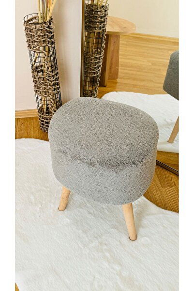 Bounteous Ahşap Ayaklı Teddy Kumaş  Dekoratif Puf