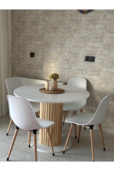 woodywood 103 Cm Özel Tasarım Yemek Masası Yuvarlak Beyaz Model Mdf Balkon Mutfak Ofis Masası Çalışma Masası