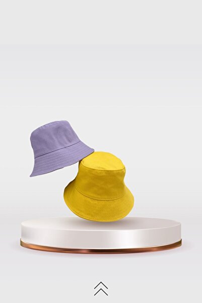 La Sol Yaz Modası Bucket Balıkçı Kova Şapka 2 Adet Unisex Erkek Kadın Sarı Li...