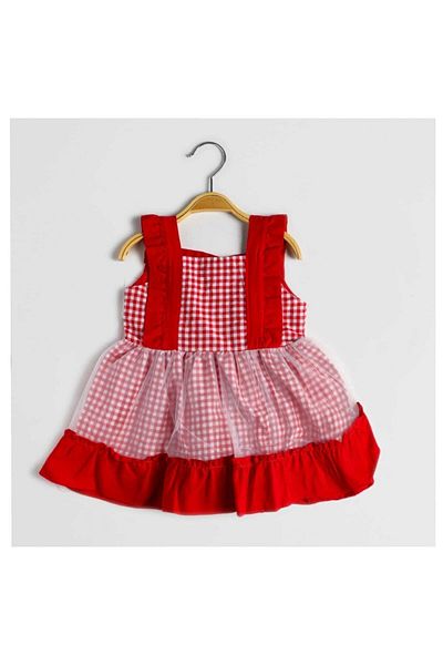 Şirin Şeyler Butiği Ashley Girl's Red Plaid Dress Tulle Dress Checkered Red Dress
