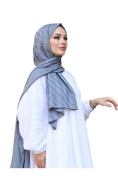 ŞahTan Cotton Jacquard Pattern Waterway Shawl - Gray