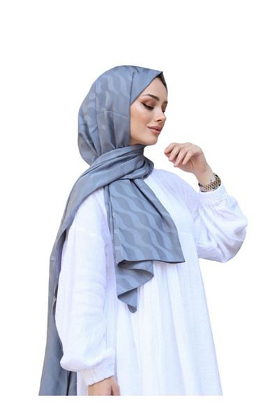 ŞahTan Cotton Jacquard Pattern Waterway Shawl - Gray