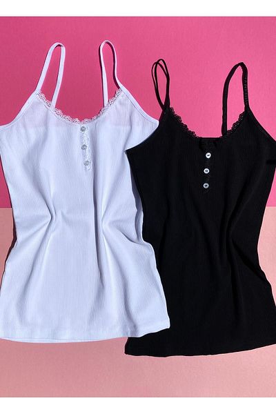 VicTroy Women's V-Neck Cotton Undershirt - Stylish Model, 2 Pieces Black and White