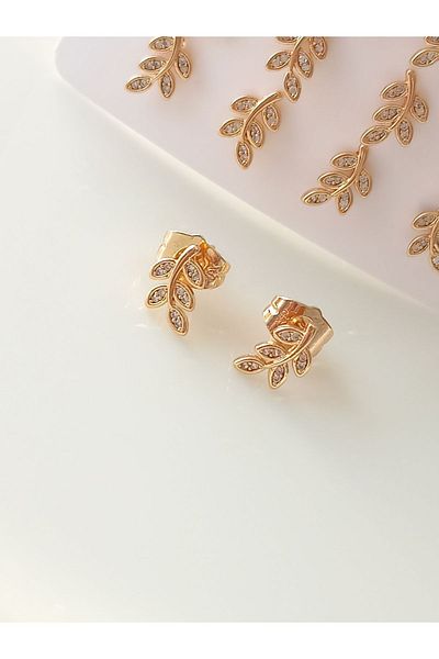 Tişt Accessory Women's Gold Xupıng Minimal Olive Branch Leaf Model 1 Pair Steel Earrings