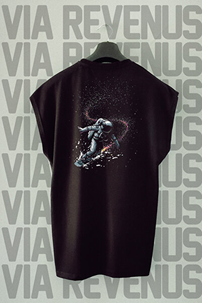 Vordevia Astronaut Surf crna sportska majica - leđa Štampano , Oversize kroj ...