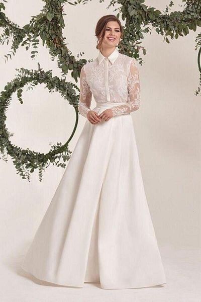 ONURBYGUSTO White Lace Top & Skirt White American Satin Chic Shirt Dress